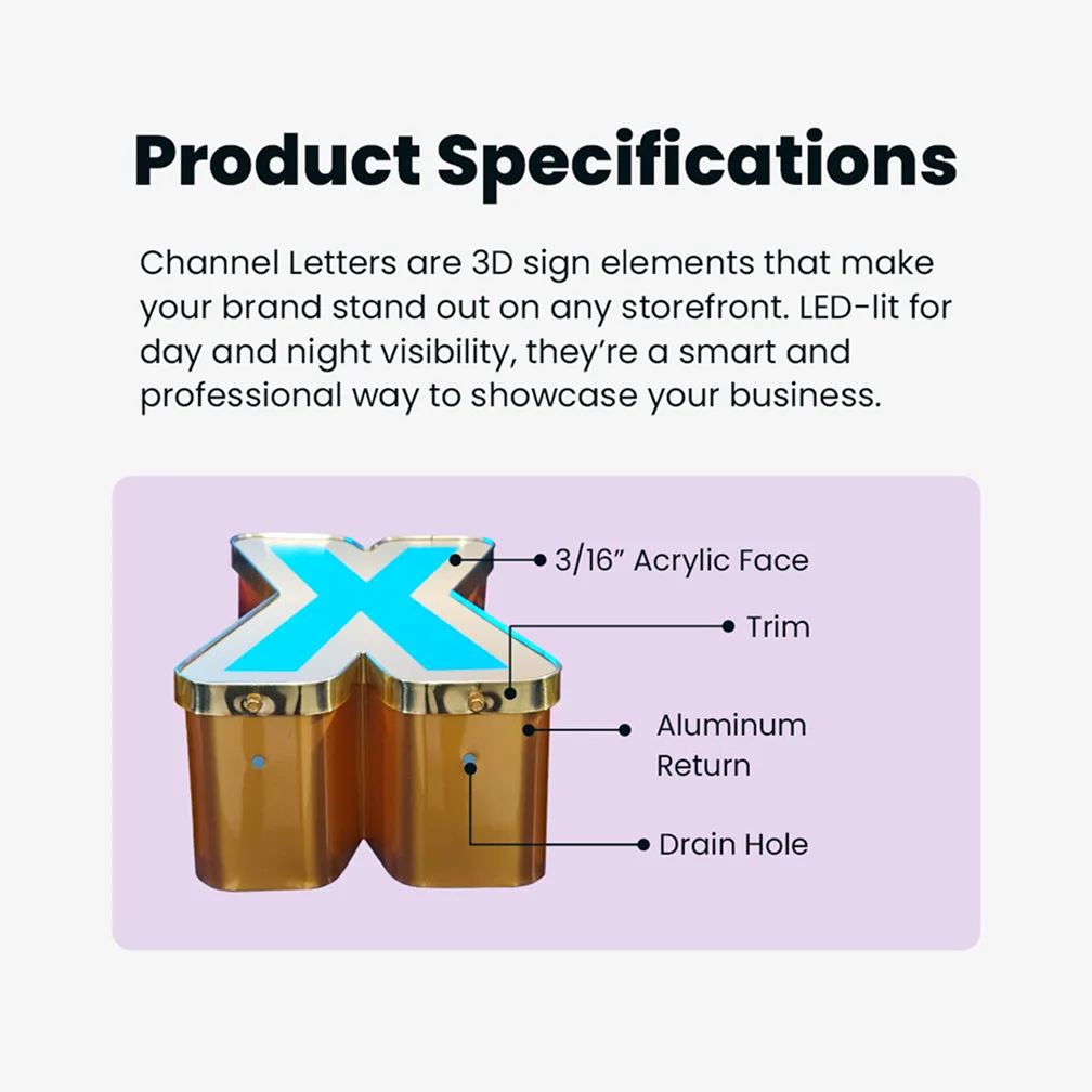 Channel letter product specifications